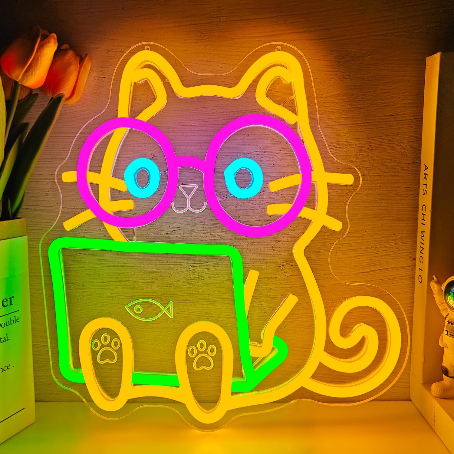 Cat Laptop Neon Sign USB Dimma - Tech Office Wall review and price