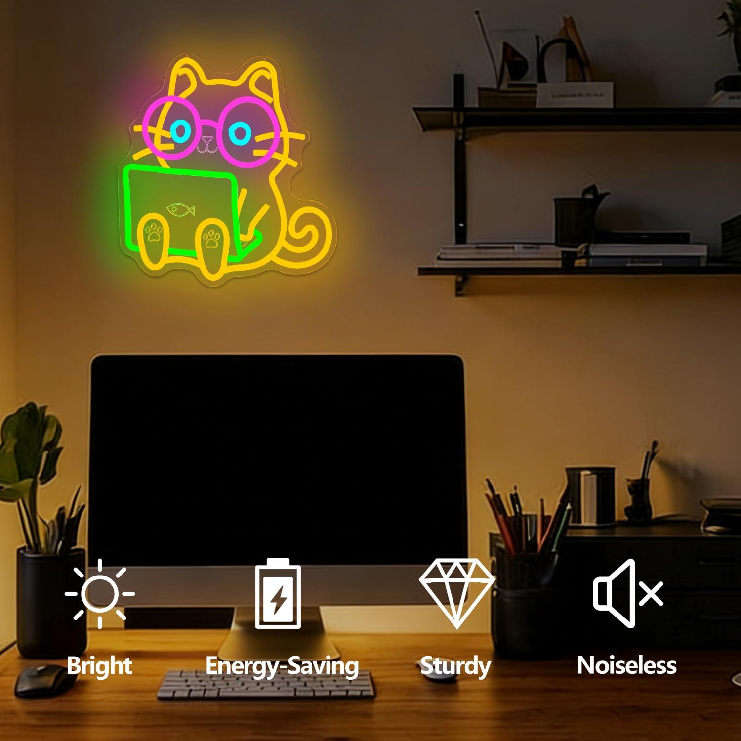 Cat Laptop Neon Sign USB Dimma - Tech Office Wall review and price