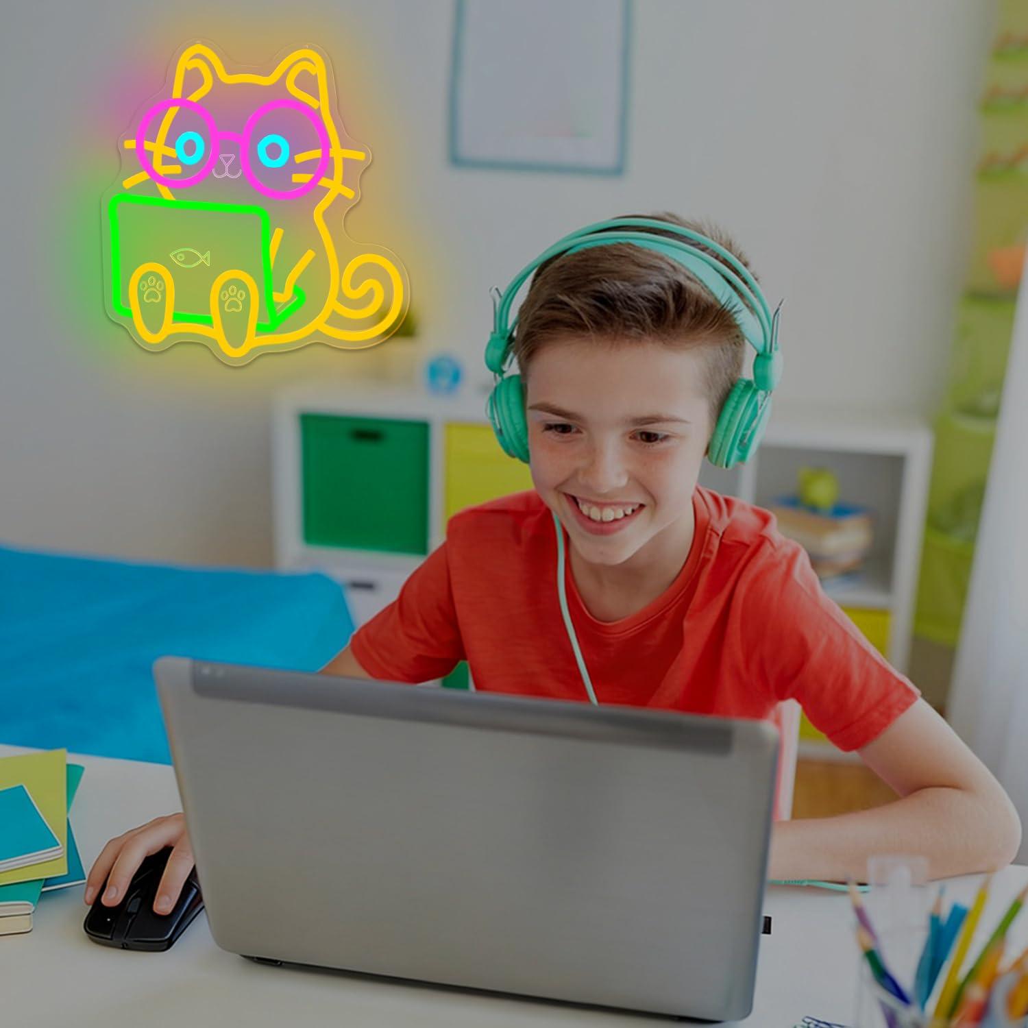 Cat Laptop Neon Sign USB Dimma - Tech Office Wall review and price