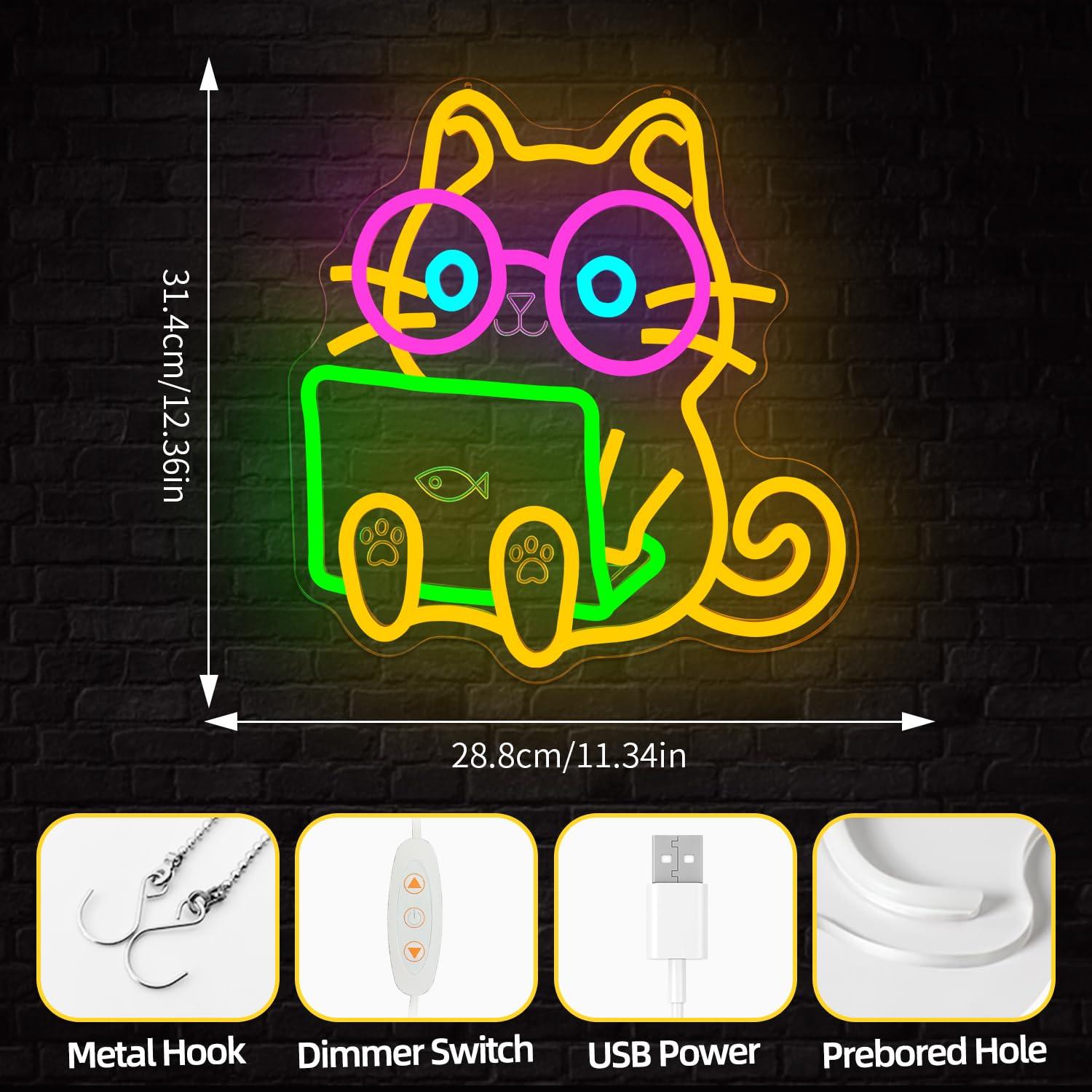 Cat Laptop Neon Sign USB Dimma - Tech Office Wall review and price